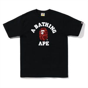 BAPE by A Bathing Ape Red Color Camo College Black T-shirt